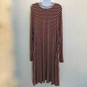 Old Navy Maternity Tee Shirt Dress Wine/White Stripe  Long Sleeve XXL Slip On.